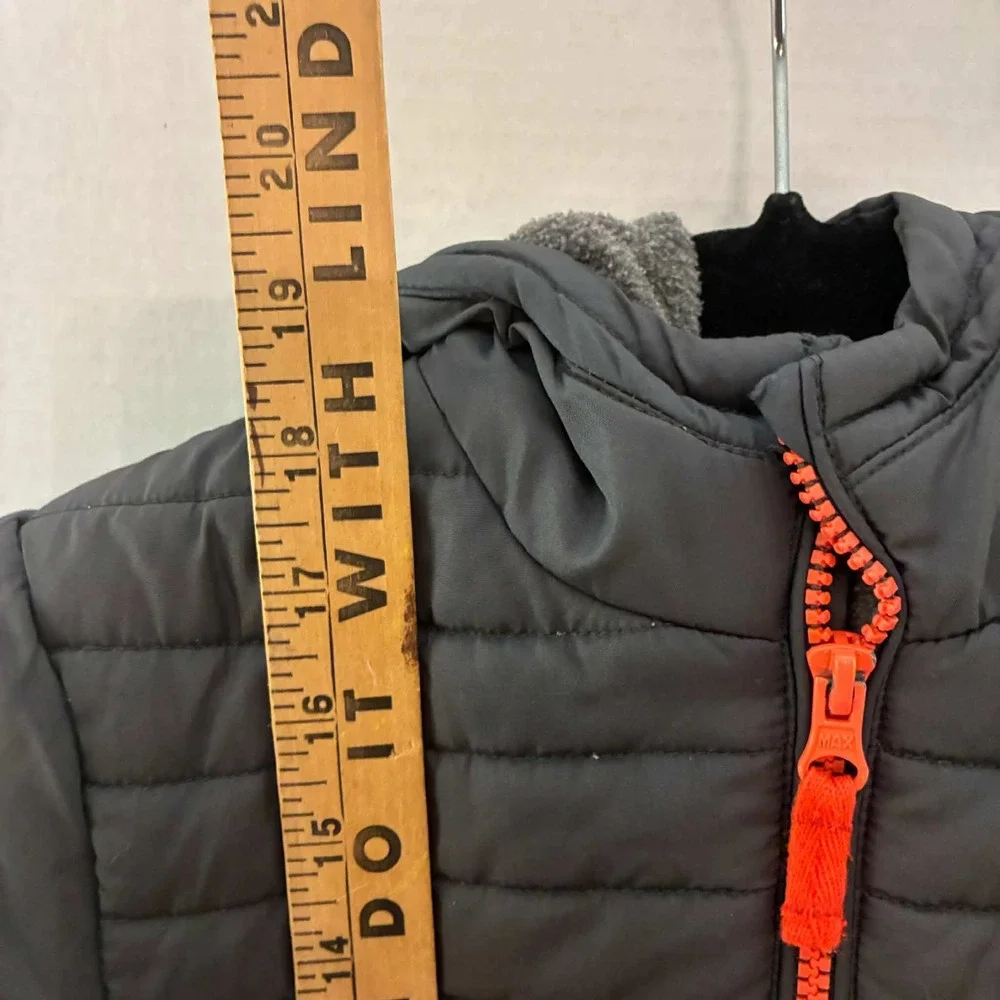 OshKosh B'gosh Puffer Jacket Boys 5-6 Gray Orange Fleece Lined Winter S/B216E34